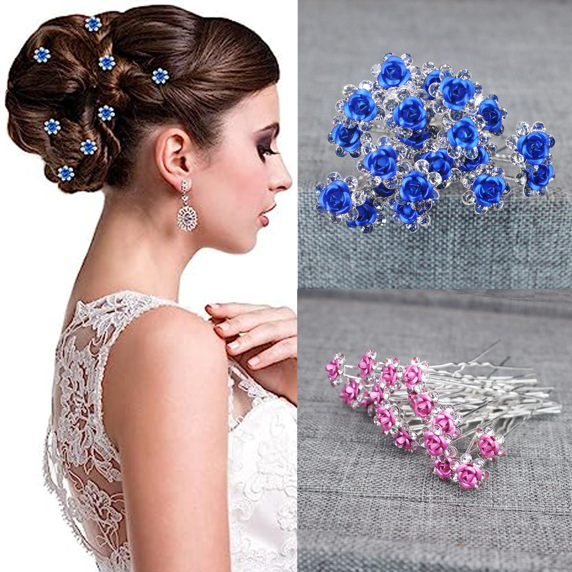 Florist Supplies - 20PCS Rose Flower Rhinestone Hairpins Crystal